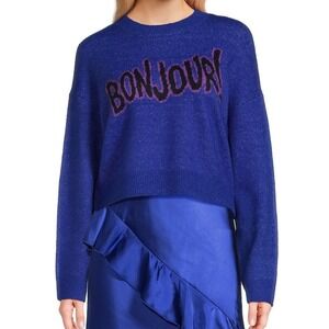 GB Bonjour! Blue Crewneck Sweater Womens‎ Large Knit Pullover